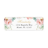 ピンク&金ゴールドフローラキンセアニラ差出人住所 ラベル (正面)
