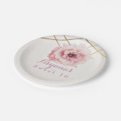 ピンク&金ゴールドフローラグラムブライダルシャワーカスタムパーティー ペーパープレート (アングル)