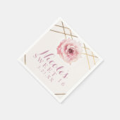 ピンク&金ゴールドフローラグラムブライダルシャワーパーティー スタンダードカクテルナプキン (角)