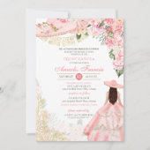ピンク&金ゴールドフローラチャラウェスタンキンセアニェラ 招待状 (正面)