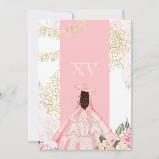 ピンク&金ゴールドフローラチャラウェスタンキンセアニェラ 招待状 (裏面)