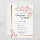 ピンク&金ゴールドフローラブライダルシャンパンブレックファースト 招待状 (正面)
