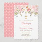 ピンク&金ゴールドフローラ共同体招待状ガール 招待状 (正面/裏面)