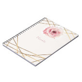 ピンク&金ゴールドフローラ牡丹フラワーグラムカスタム ノートブック (左側)