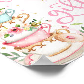 ピンク&金ゴールドフローラ紅茶パーティーカード&ギフトパーティー ポスター (角)