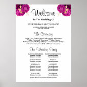 ピンク/金ゴールドフローラ結婚の式プログラムのサイン ポスター (正面)