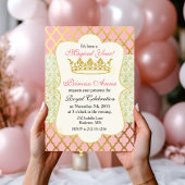 ピンク&金ゴールドプリンセスガール誕生日招待状 招待状