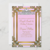 ピンク&金ゴールドプリンセスクラウンティアラスイート16パーティー 招待状 (正面)