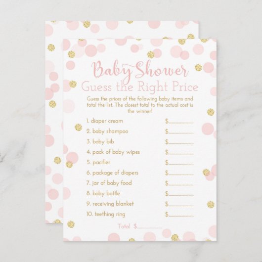 ピンク&金ゴールドベビーシャワー価格ゲームカードを推測 インビテーションポストカード (正面/裏面)
