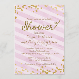 ピンク&金ゴールドベビーシャワー招待状 招待状