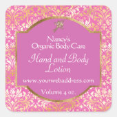 ピンク&金ゴールドホイルダマスク石鹸の化粧品ラベル – 1 スクエアシール (正面)