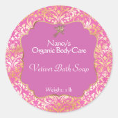 ピンク&金ゴールドホイルダマスク石鹸の化粧品ラベル – 3 ラウンドシール (正面)