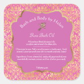 ピンク&金ゴールドホイルダマスク石鹸の化粧品ラベル – 4 スクエアシール (正面)