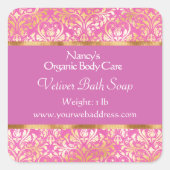 ピンク&金ゴールドホイルダマスク石鹸の化粧品ラベル – 5 スクエアシール (正面)