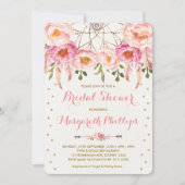 ピンク&金ゴールドボホドリかわいらしームキャッチャーブライダルシャワー 招待状 (正面)