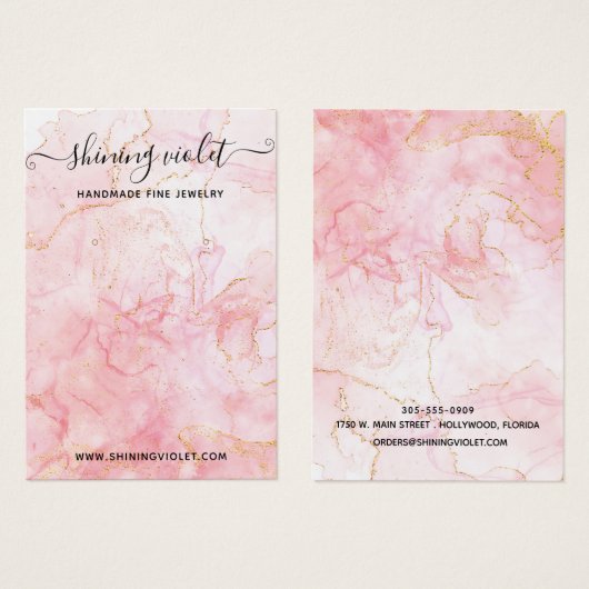 ピンク&金ゴールドマーブルイヤリング&ネックレスディスプレイ (正面&裏面)