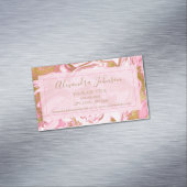 ピンク&金ゴールドマーブルストーンプロフェッショナル モダン マグネット名刺 (インサイチュ)