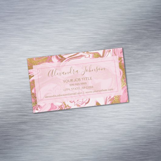 ピンク&金ゴールドマーブルストーンプロフェッショナル モダン マグネット名刺 (インサイチュ)