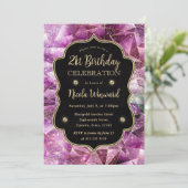 ピンク&金ゴールドミッドナイトクリスタル銀河系21st誕生日 招待状 (スタンド正面)