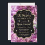ピンク&金ゴールドミッドナイトクリスタル銀河系21st誕生日 招待状<br><div class="desc">ピンクエレガントと金ゴールドミッドナイトクリスタル銀河系ヴィンテージフレームとダイヤモンドを持つ幾何学的パターンデザイン</div>