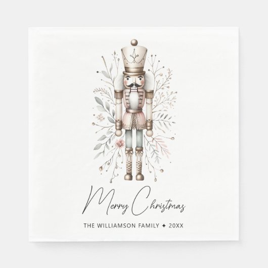 ピンク&金ゴールドメリークリスマスナツクラッカー スタンダードランチョンナプキン (正面)