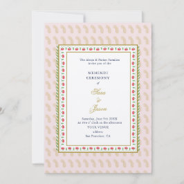ピンク&金ゴールドメーフェンディ式インディアン 招待状