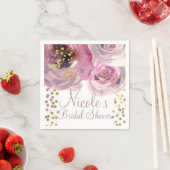 ピンク&金ゴールドモダンフローラ水彩ブライダルシャワー スタンダードカクテルナプキン (インサイチュ)