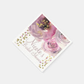 ピンク&金ゴールドモダンフローラ水彩ブライダルシャワー スタンダードカクテルナプキン (角)
