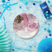 ピンク&金ゴールドモダンフローラ水彩ブライダルシャワー ペーパープレート (パーティー)