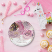 ピンク&金ゴールドモダンフローラ水彩ブライダルシャワー ペーパープレート (パーティー)