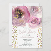 ピンク&金ゴールドモダンフローラ水彩ブライダルシャワー 招待状 (正面)
