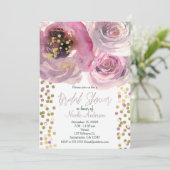 ピンク&金ゴールドモダンフローラ水彩ブライダルシャワー 招待状 (スタンド正面)