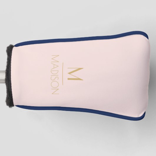 ピンク&金ゴールドモノグラパーソナライズされたム |ゴルフの名前 ゴルフヘッドカバー (正面)