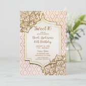 ピンク&金ゴールドモロッコアラビアンナイトスウィート16パーティー 招待状 (スタンド正面)