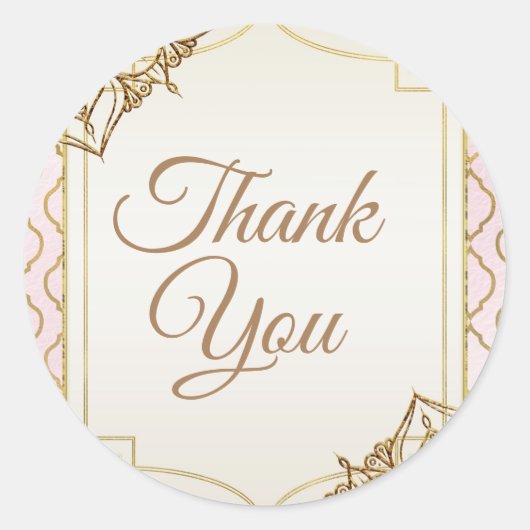 ピンク&金ゴールドモロッコアラビアンナイト結婚式の引き出物 ラウンドシール (正面)