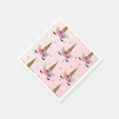 ピンク&金ゴールドユニコーンフローラホルンバースデーパーティー スタンダードカクテルナプキン (角)