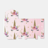 ピンク&金ゴールドユニコーンフローラホルンバースデーパーティー フェイバーボックス (折り畳みなし)