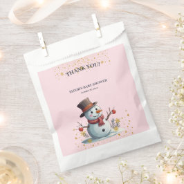 ピンク&金ゴールドリトルスノーフレーク雪だるまベビーシャワー フェイバーバッグ