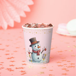 ピンク&金ゴールドリトルスノーフレーク雪だるまベビーシャワー 紙コップ