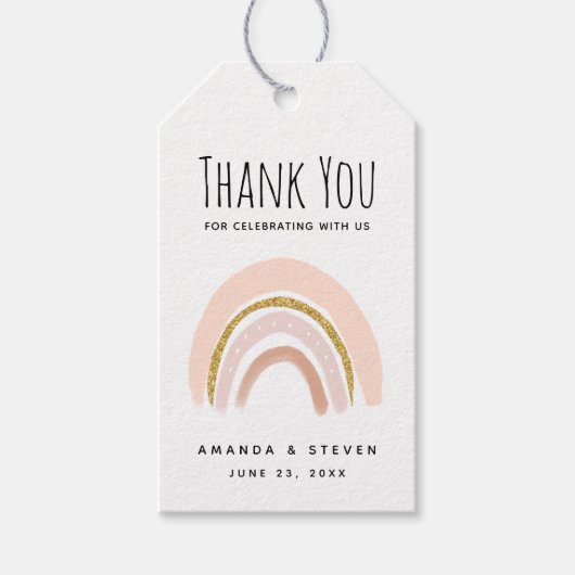 ピンク&金ゴールドレインボーエレガントホー結婚ズ ギフトタグ (正面)