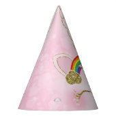 ピンク&金ゴールドレインボースターユニコーンホーン顔 パーティーハット (左)