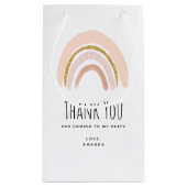 ピンク&金ゴールドレインボーボー誕生日サンキュー スモールペーパーバッグ (裏面)