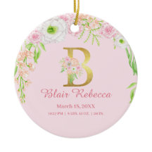 ピンク&金ゴールドレター「B」フローラモノグラム誕生統計