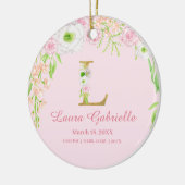 ピンク&金ゴールドレター「L」フローラモノグラム誕生統計 セラミックオーナメント (左)