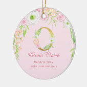 ピンク&金ゴールドレター「O」フローラモノグラム誕生統計 セラミックオーナメント (左)