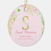 ピンク&金ゴールドレター「S」フローラモノグラム誕生統計 セラミックオーナメント (左)