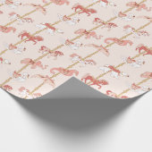 ピンク&金ゴールドヴィンテージ回転木馬動物ギフト ラッピングペーパー (角)