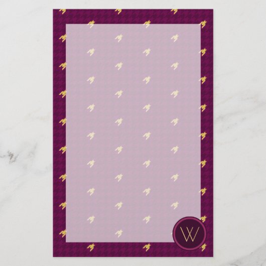 ピンク(金ゴールド付き文千鳥格子の字) 便箋 (正面)