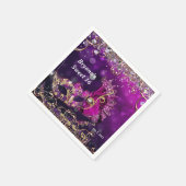 ピンク&金ゴールド仮装マスク誕生日パーティー スタンダードカクテルナプキン (角)