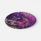 ピンク&金ゴールド仮装マスク誕生日パーティー ペーパープレート (アングル)